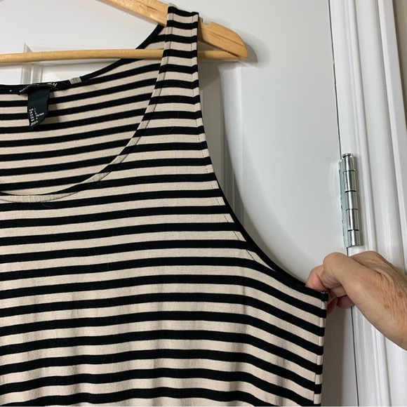 H&M Black and Beige Striped Jersey knit Sleeveless Midi Dress Size L - Picture 2 of 10